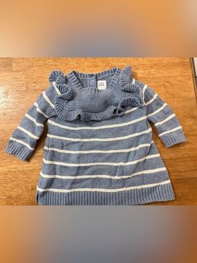 Baby Gap Blue & White Striped Ruffle Sweater Dress